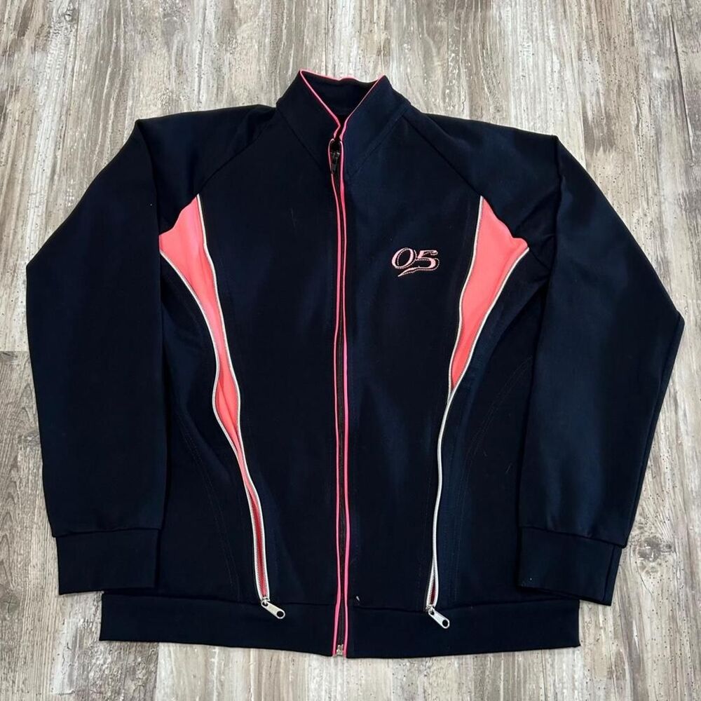 Women's y2k skater streetwear athletic pink + black zip up jacket